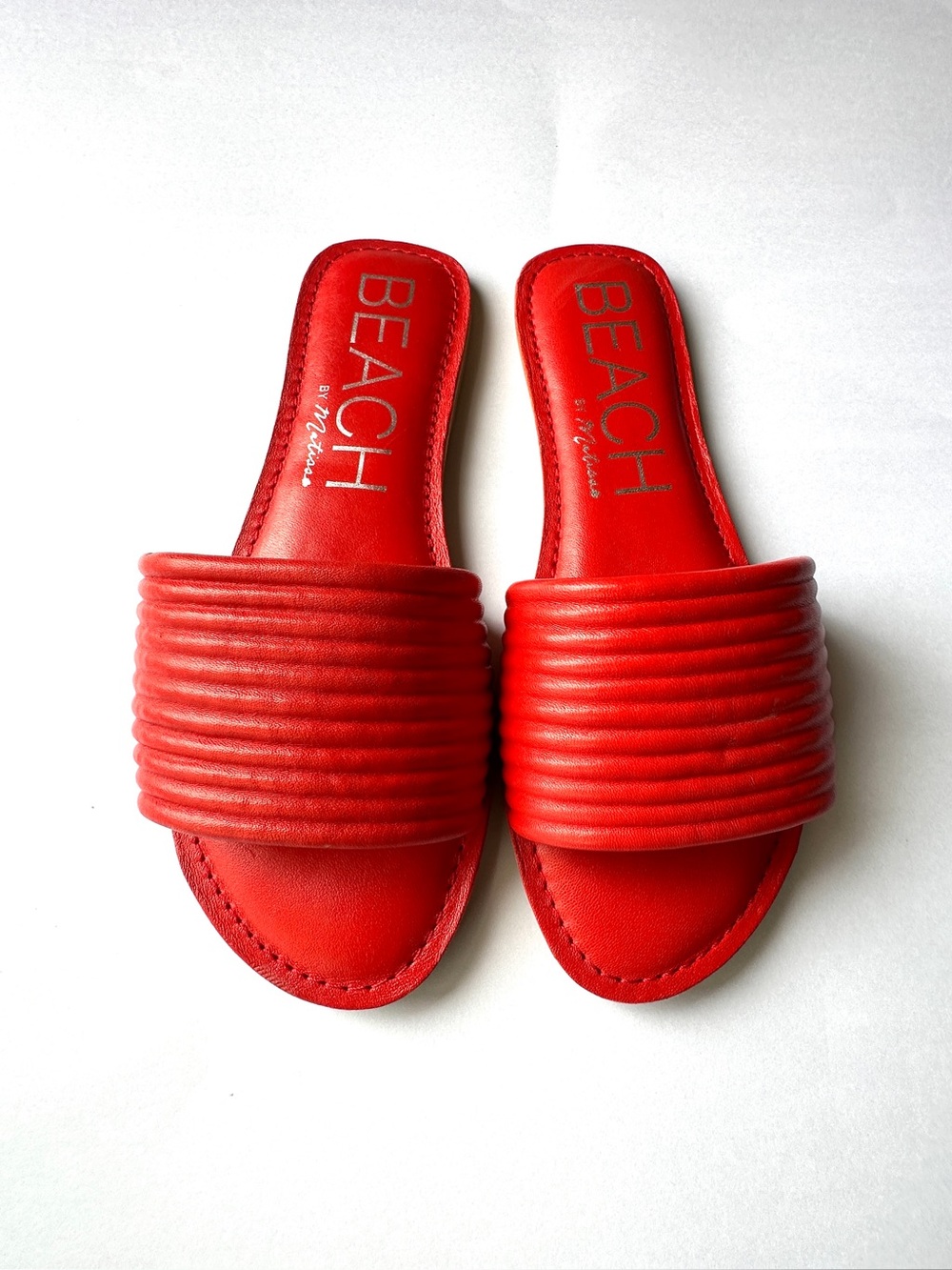 NWOT Beach by Mattise Red Leather “Troller”Slide Sandals